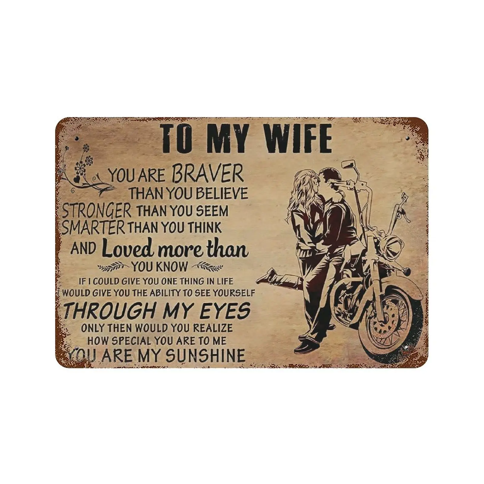Vintage Metal Tin Sign Plaque,to My Wife You are Braver Than You Believe Tin Sign,Man cave Pub Club Cafe Home Decor Plate,Birthd
Vintage Metal Tin Sign Plaque,to My Wife You are Braver Than You Believe Tin Sign,Man cave Pub Club Cafe Home Decor Plate,Birthd