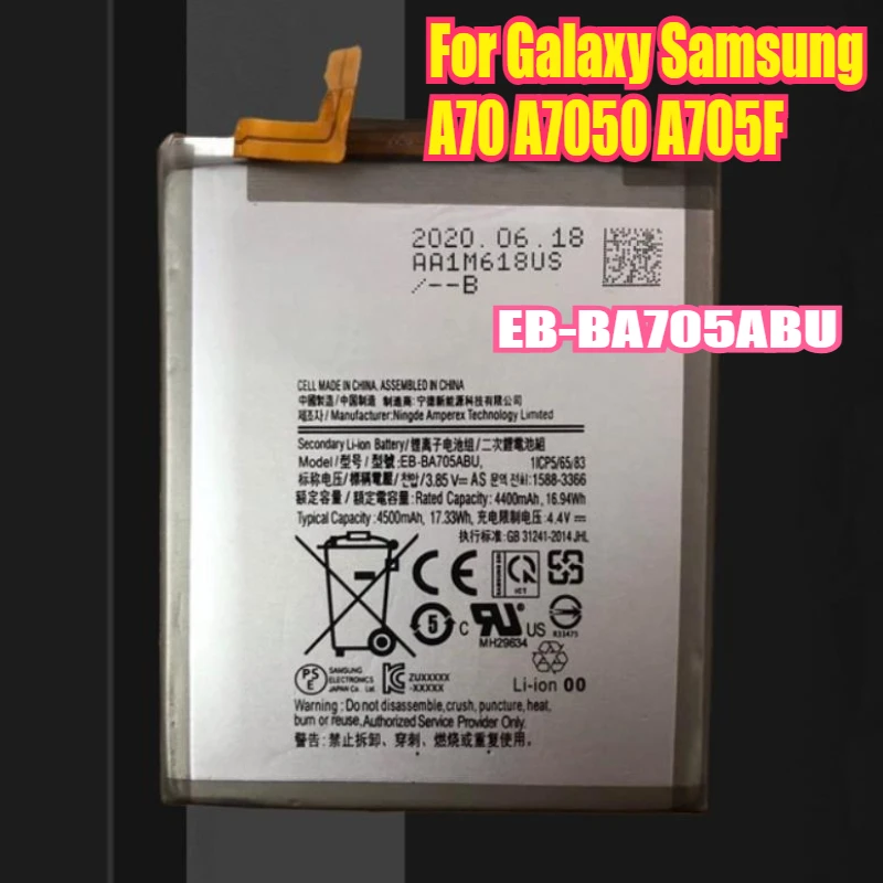 Плата аккумулятора EB-BA705ABU 3,85 В, 4400 мАч, подходит для аккумулятора мобильного телефона Galaxy Samsung A70 A7050 A705F 
Плата аккумулятора EB-BA705ABU 3,85 В, 4400 мАч, подходит для аккумулятора мобильного телефона Galaxy Samsung A70 A7050 A705F