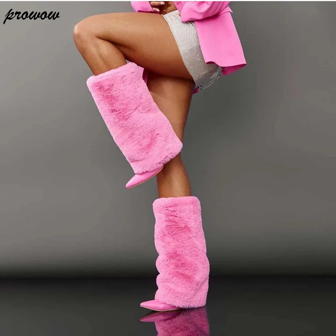 Prowow/розовые сапоги до колена на меху, женские милые меховые туфли на высоком каблуке-шпильке с острым носком, женская уличная одежда, большой размер
Prowow/розовые сапоги до колена на меху, женские милые меховые туфли на высоком каблуке-шпильке с острым носком, женская уличная одежда, большой размер
