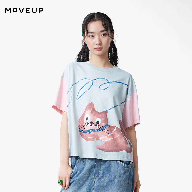 MOVEUP Short Sleeved Round Neck T-Shirt 2026 Summer New Color Block Splicing Drop Sleeves Cartoon Cat Print Tee Female 3ELX10517
MOVEUP Short Sleeved Round Neck T-Shirt 2026 Summer New Color Block Splicing Drop Sleeves Cartoon Cat Print Tee Female 3ELX10517