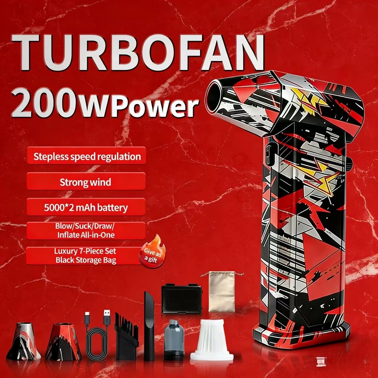 X9 Серебристо-черно-красный бесщеточный вакуумный вентилятор, 300000 об/мин, 75 м/с, турбоструй 3-в-1 для выдувания/стирки/удаления снега
X9 Серебристо-черно-красный бесщеточный вакуумный вентилятор, 300000 об/мин, 75 м/с, турбоструй 3-в-1 для выдувания/стирки/удаления снега