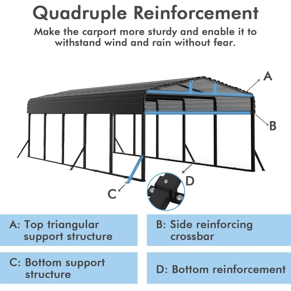 Heavy Duty 12x25FT Metal Carport With 6 Side Reinforcement Support Rods All Weather Outdoor Car Shelter, Custom
Heavy Duty 12x25FT Metal Carport With 6 Side Reinforcement Support Rods All Weather Outdoor Car Shelter, Custom
