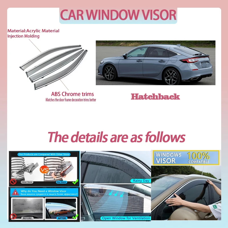 Автомобильный оконный козырек для Honda Civic 11-го поколения 2022-2024, дефлектор, защита от дождя, защита от ветра, защита от солнца и дождя, автоаксессуары
Автомобильный оконный козырек для Honda Civic 11-го поколения 2022-2024, дефлектор, защита от дождя, защита от ветра, защита от солнца и дождя, автоаксессуары