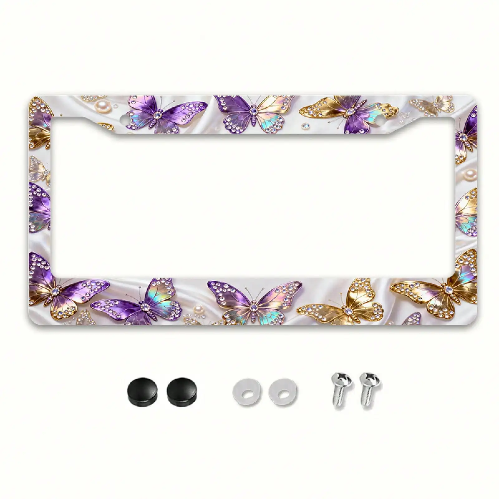1 Metal License Plate Frame | 2D Printed Diamond-Inlaid Butterfly Dance Pattern, Exquisite And Stylish Car Decoration Accessory- Suitable For Standard American Cars, SUVs, And Trucks, Easy To Install - 12x6inch, Includes Mounting Screws, Durable And Styli
1 Metal License Plate Frame | 2D Printed Diamond-Inlaid Butterfly Dance Pattern, Exquisite And Stylish Car Decoration Accessory- Suitable For Standard American Cars, SUVs, And Trucks, Easy To Install - 12x6inch, Includes Mounting Screws, Durable And Styli