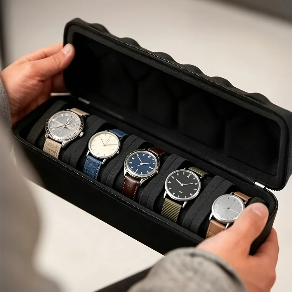 1pc 5-Watch Travel Case, Luxurious Velvet Lining And Foam Insert, Safely Stores Large,Small Watches, Ideal Gift for Home
1pc 5-Watch Travel Case, Luxurious Velvet Lining And Foam Insert, Safely Stores Large,Small Watches, Ideal Gift for Home