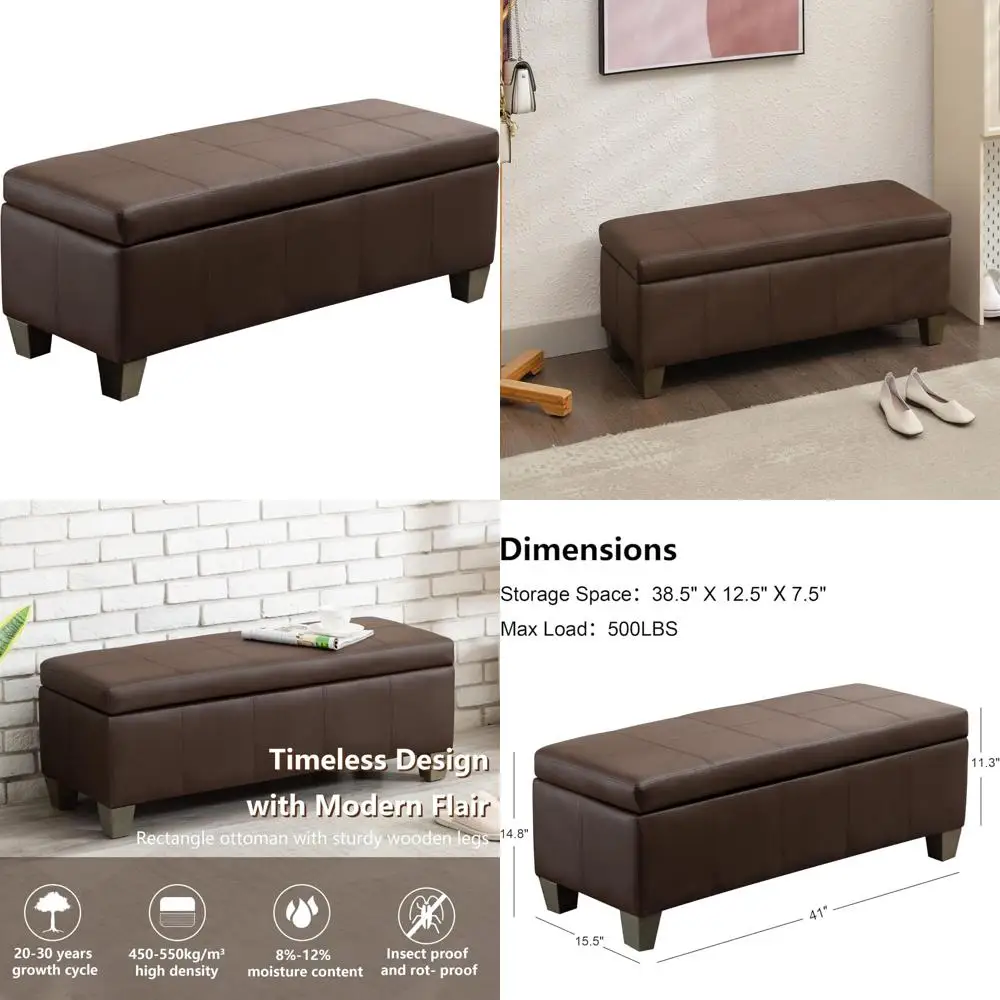 Rectangular Storage Ottoman in Brown Faux Leather, Extra Long Bench for Bedroom & Living Room Use
Rectangular Storage Ottoman in Brown Faux Leather, Extra Long Bench for Bedroom & Living Room Use