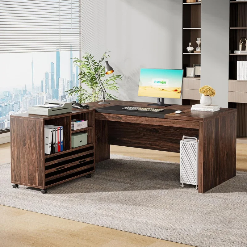 Dark Brown 62.2 L-Shaped Executive Desk Set, Large Home Office Workstation with Mobile File Cabinet & Storage Shelves, Multifun
Dark Brown 62.2 L-Shaped Executive Desk Set, Large Home Office Workstation with Mobile File Cabinet & Storage Shelves, Multifun