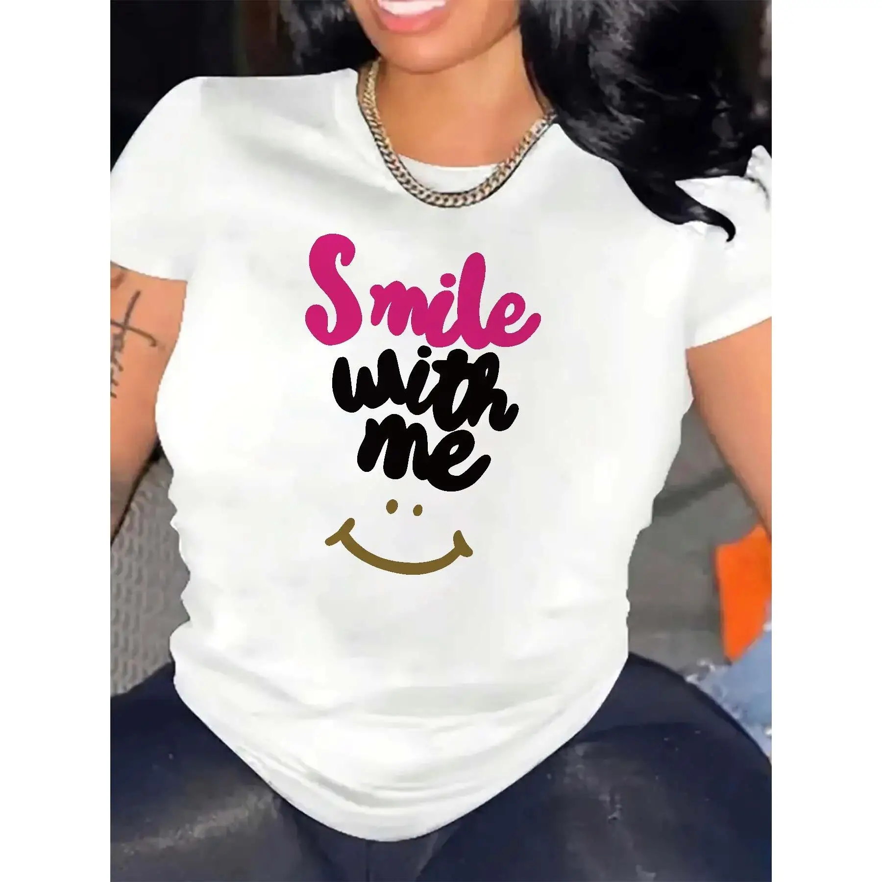 Smile with Me T-shirt Funny Smiley Face Graphic Tee for Women Casual Short Sleeve Top Positive Quote Shirt
Smile with Me T-shirt Funny Smiley Face Graphic Tee for Women Casual Short Sleeve Top Positive Quote Shirt