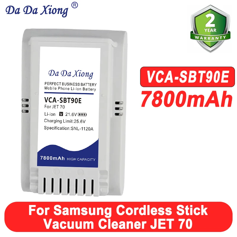 Аккумулятор 7800 мАч для пылесосов Samsung VS15T7032P4, VCA-SBT90E, VS15R8542S1, Jet90E Pet, Jet70 Turbo, Jet70 Pro, Jet70 Complete
Аккумулятор 7800 мАч для пылесосов Samsung VS15T7032P4, VCA-SBT90E, VS15R8542S1, Jet90E Pet, Jet70 Turbo, Jet70 Pro, Jet70 Complete