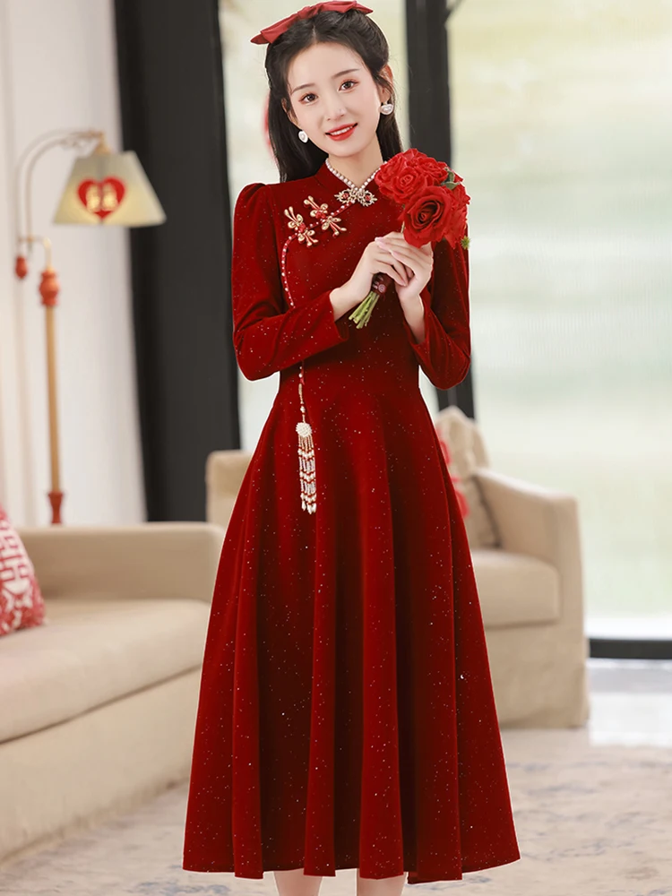 2025 Red Long Sleeve Chic Diamonds Luxury Vestidos Women Korean Vintage Elegant Wedding Dress Autumn Winter Fashion Party Dress
2025 Red Long Sleeve Chic Diamonds Luxury Vestidos Women Korean Vintage Elegant Wedding Dress Autumn Winter Fashion Party Dress