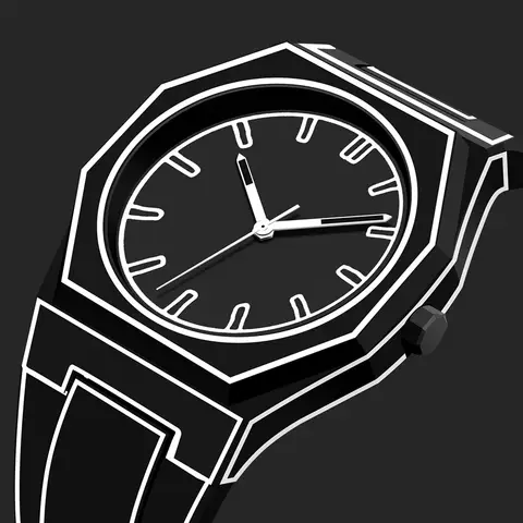 Creative Design Minimalist Sketch Watch Men's Octagonal Large Dial Quartz Watch Silicone Watch Strap Waterproof Watch Cartoon