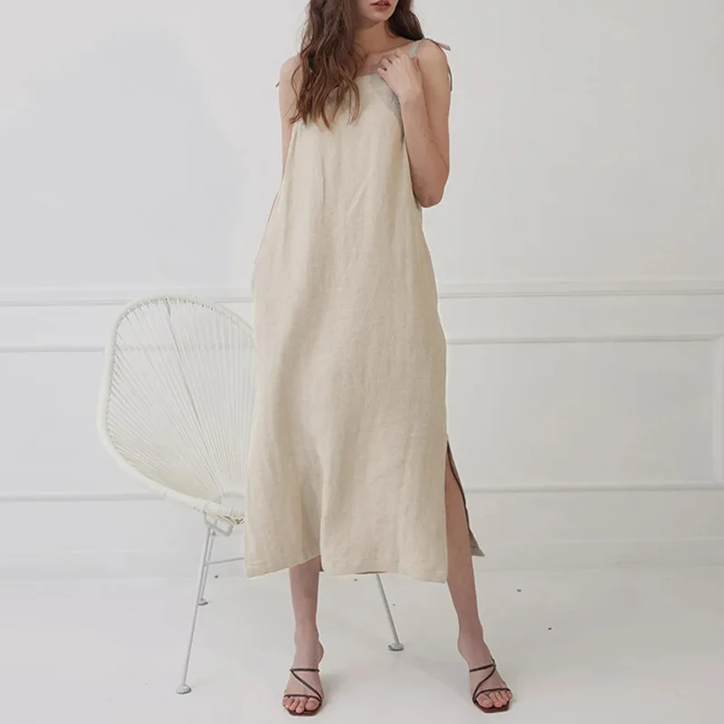 100% Linen Women'S Summer Dress Casual Solid Sleeveless Bandage Lace Up Open Side Long Maxi Dress Vestidos De Tricô Femenino
100% Linen Women'S Summer Dress Casual Solid Sleeveless Bandage Lace Up Open Side Long Maxi Dress Vestidos De Tricô Femenino
