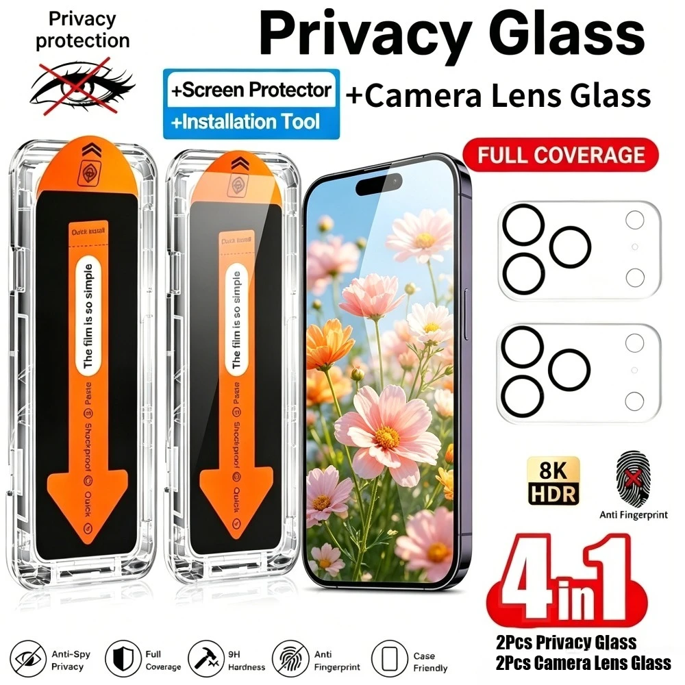 2Pcs Anti Spy Tempered Glass for iPhone 17 15 16 14 Pro Max Air 17e 16e 13 12 11 Pro 15 14 Plus With 2Pcs Camera Lens Glass Film
2Pcs Anti Spy Tempered Glass for iPhone 17 15 16 14 Pro Max Air 17e 16e 13 12 11 Pro 15 14 Plus With 2Pcs Camera Lens Glass Film