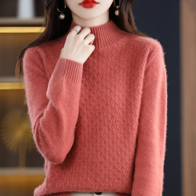 Autumn And Winter 100% Pure Cashmere Women's Half-high Pullover Loose All-match Sweater Knitted Korean Version Is Thin And Base
Autumn And Winter 100% Pure Cashmere Women's Half-high Pullover Loose All-match Sweater Knitted Korean Version Is Thin And Base