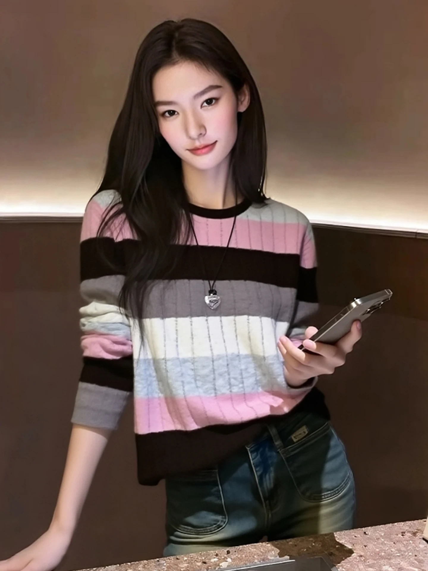 Ele Stripe Knit Sweater Winter Long Sve Women's Camere Top Beautiful Agel Faion Korean Sle Loose Fit round Ne
Ele Stripe Knit Sweater Winter Long Sve Women's Camere Top Beautiful Agel Faion Korean Sle Loose Fit round Ne