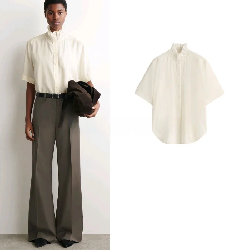 Spring New Women's Simple Style Standard Version Pleated Collar Short Sleeve Single Row Multiple Buttons Top Polyester Fiber
Spring New Women's Simple Style Standard Version Pleated Collar Short Sleeve Single Row Multiple Buttons Top Polyester Fiber