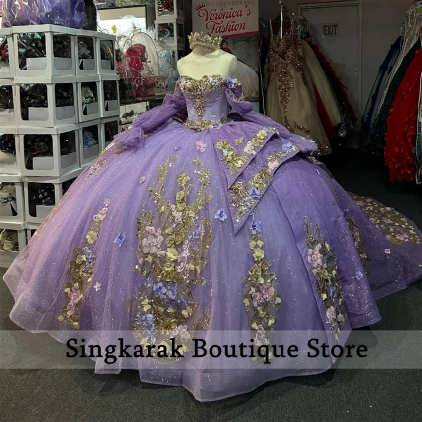 Lilac Purple Quinceanera Dresses Ball Gown Off Shoulder Applique Flower Beading Crystals Party Birthday Sweet 16 Dress Customize
Lilac Purple Quinceanera Dresses Ball Gown Off Shoulder Applique Flower Beading Crystals Party Birthday Sweet 16 Dress Customize