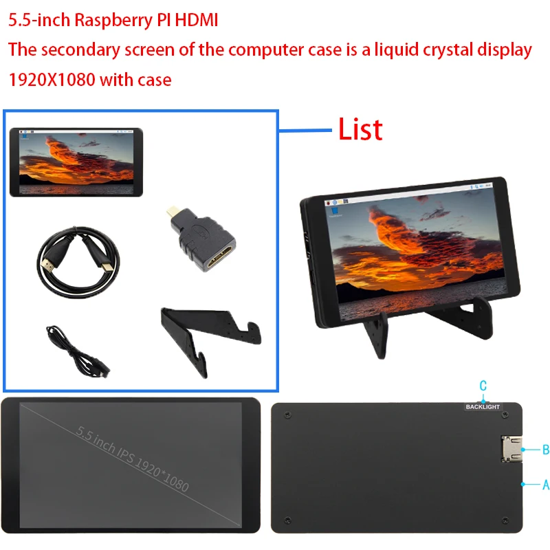 5.5-inch Raspberry PI HDMI computer PC case secondary screen LCD monitor 1920X1080 with casing
5.5-inch Raspberry PI HDMI computer PC case secondary screen LCD monitor 1920X1080 with casing