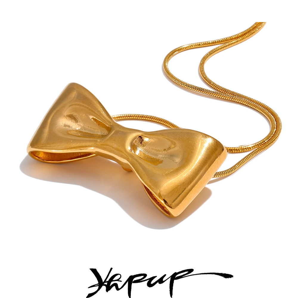 Yhpup Adjustable Long Chain Stainless Steel Metal Bow Knot Golden Trendy Pendant Choker Necklace Texture Fashion Jewelry
Yhpup Adjustable Long Chain Stainless Steel Metal Bow Knot Golden Trendy Pendant Choker Necklace Texture Fashion Jewelry