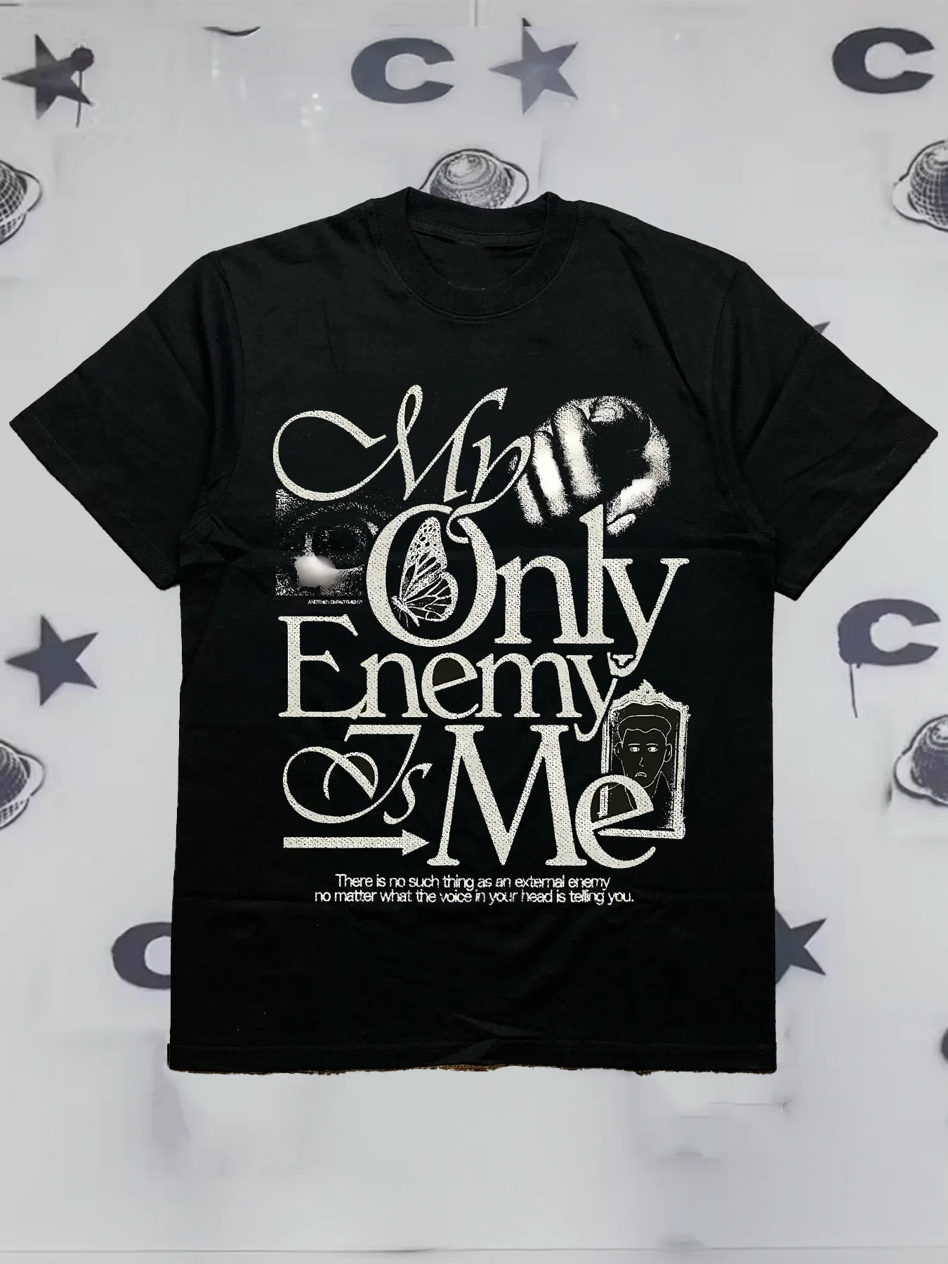 200g Cotton Men's Crew-Neck Short-Sleeve T-Shirt with "My Only Enemy Is Me" Slogan Print
200g Cotton Men's Crew-Neck Short-Sleeve T-Shirt with "My Only Enemy Is Me" Slogan Print