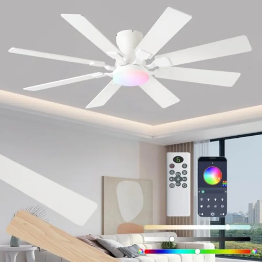 Ceiling fan for indoor use, ABS plastic and metal, white, 52 inch, 6 speeds, reversible, low profile, flush mount, quiet operat
Ceiling fan for indoor use, ABS plastic and metal, white, 52 inch, 6 speeds, reversible, low profile, flush mount, quiet operat