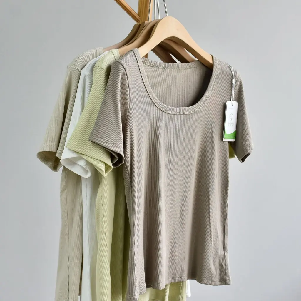 Summer New Women's Eco Silk Threaded Cotton Large Size U Collar Slimming Look Equation T-Shirt by Mation Cheng
Summer New Women's Eco Silk Threaded Cotton Large Size U Collar Slimming Look Equation T-Shirt by Mation Cheng