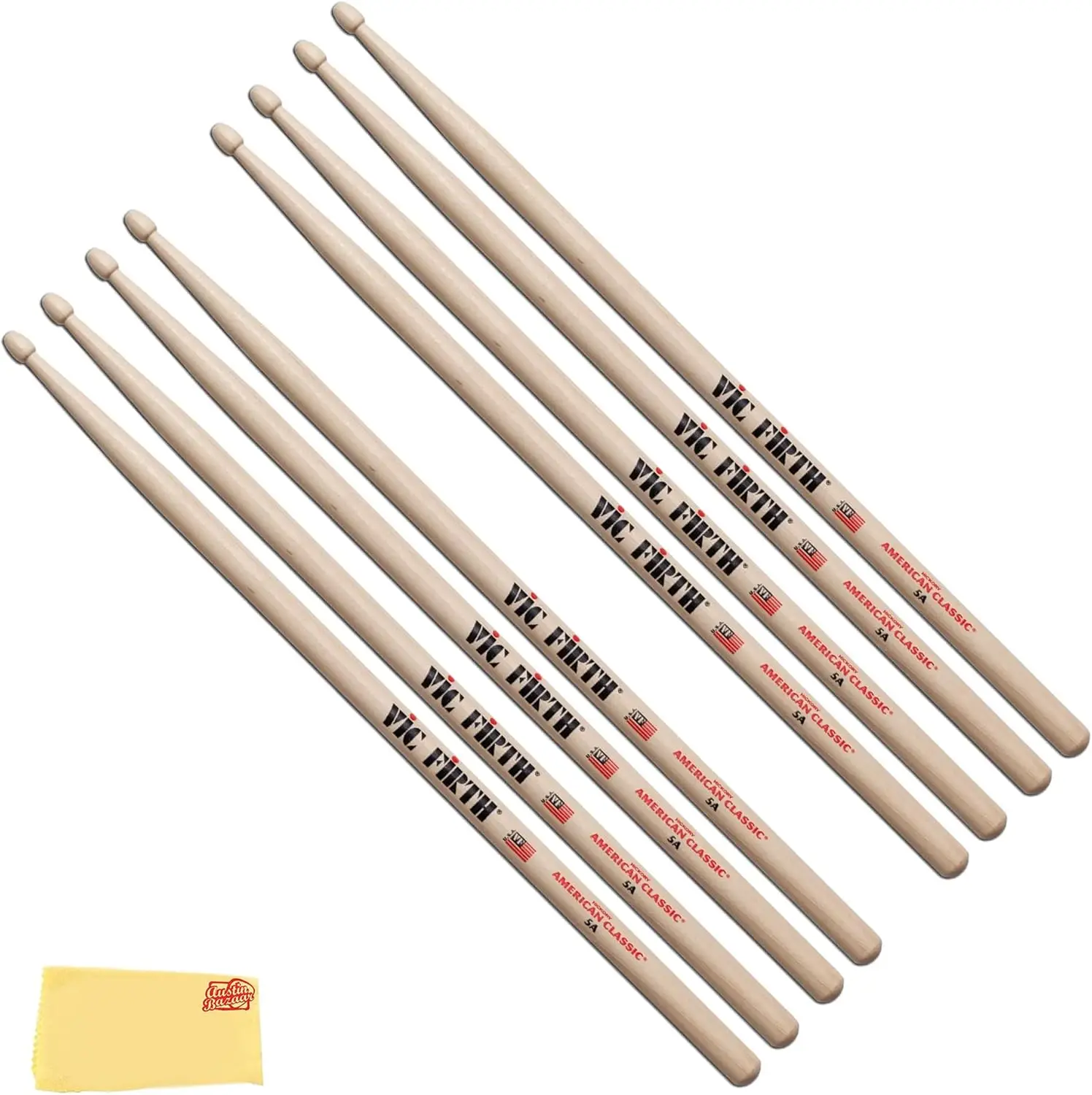 Premium Hickory 5A Drumsticks - 4 Pack, Wood Tip, Full Sound
Premium Hickory 5A Drumsticks - 4 Pack, Wood Tip, Full Sound