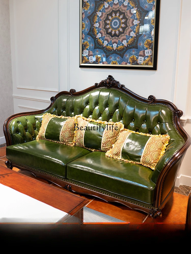 American light luxury leather solid wood retro leather art first layer cowhide living room American sofa
American light luxury leather solid wood retro leather art first layer cowhide living room American sofa
