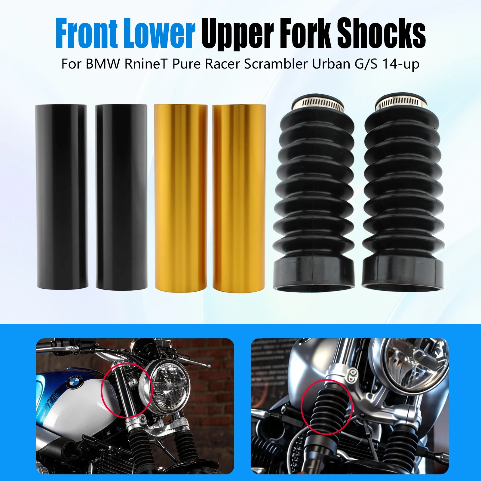 For BMW R nineT 2014-2025 Front Fork Boots Gaiters Dust Cover Rubber Shock Protector Urban Scrambler Pure Racer
For BMW R nineT 2014-2025 Front Fork Boots Gaiters Dust Cover Rubber Shock Protector Urban Scrambler Pure Racer