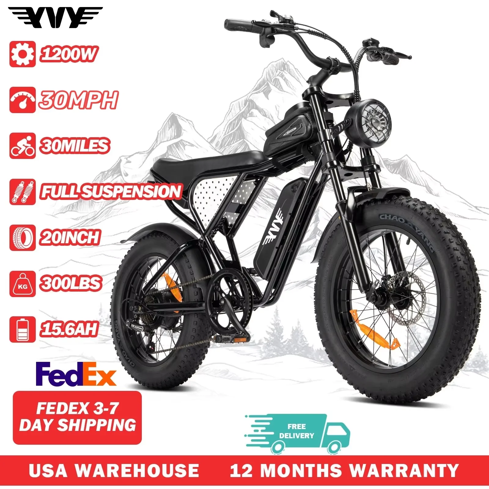 YVY Electric Bike for Adults 1200W 48V 15.6Ah Teens Off-road Touring City Trail 20*4 Inch Fat Tire Snow City Commuter EBike
YVY Electric Bike for Adults 1200W 48V 15.6Ah Teens Off-road Touring City Trail 20*4 Inch Fat Tire Snow City Commuter EBike