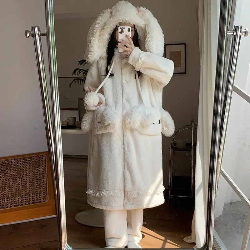 Comfortable Sleepwear Women's Pajama Set Little Rabbit Autumn Winter Warm Thick Long Nightgown Homewear Cartoon Velvet New Style
Comfortable Sleepwear Women's Pajama Set Little Rabbit Autumn Winter Warm Thick Long Nightgown Homewear Cartoon Velvet New Style