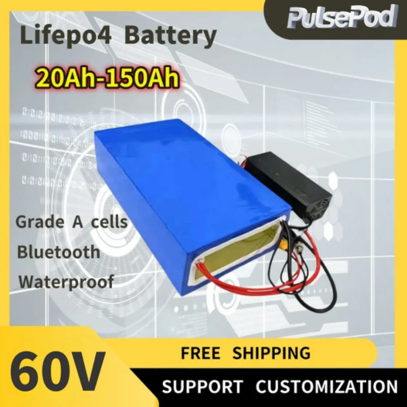 PulsePod 100Ah 60V 60Ah 80Ah 30Ah 60V 40Ah 150Ah 120Ah lifepo4 Lithium battery with Bluetooth APP BMS for Scooter boat + charger
PulsePod 100Ah 60V 60Ah 80Ah 30Ah 60V 40Ah 150Ah 120Ah lifepo4 Lithium battery with Bluetooth APP BMS for Scooter boat + charger