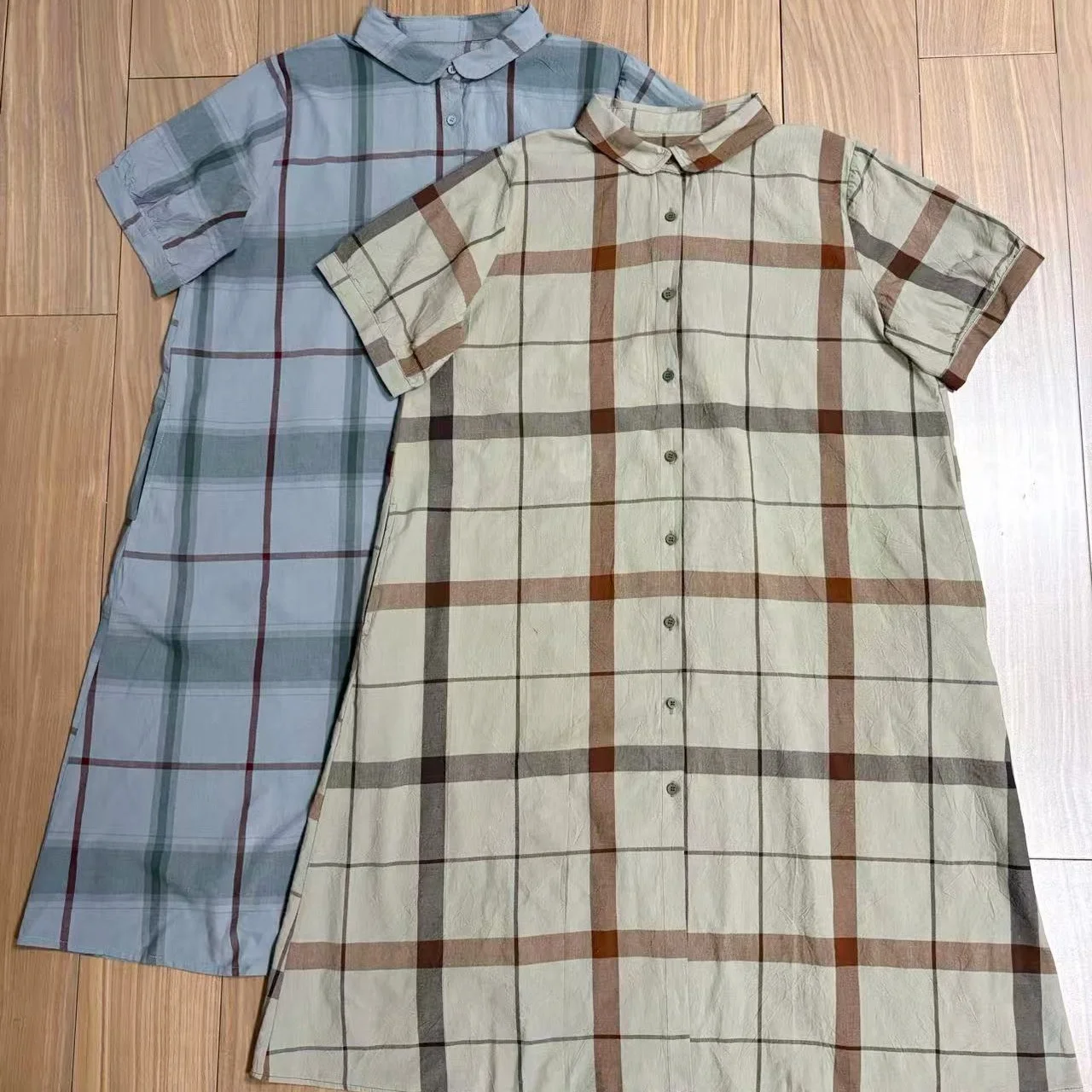 Summer New Style Pure Cotton Short Sleeve Dress Women's Gingham Plaid Doll Collar Thin Medium Length Shirt Dress Casual Wear
Summer New Style Pure Cotton Short Sleeve Dress Women's Gingham Plaid Doll Collar Thin Medium Length Shirt Dress Casual Wear