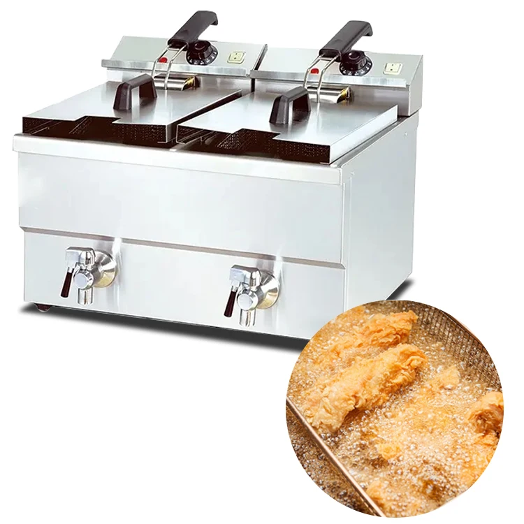 Двухсекционная электрическая фритюрница объемом 12+12 литров, настольная коммерческая модель с промышленным клапаном для подачи масла.
Двухсекционная электрическая фритюрница объемом 12+12 литров, настольная коммерческая модель с промышленным клапаном для подачи масла.