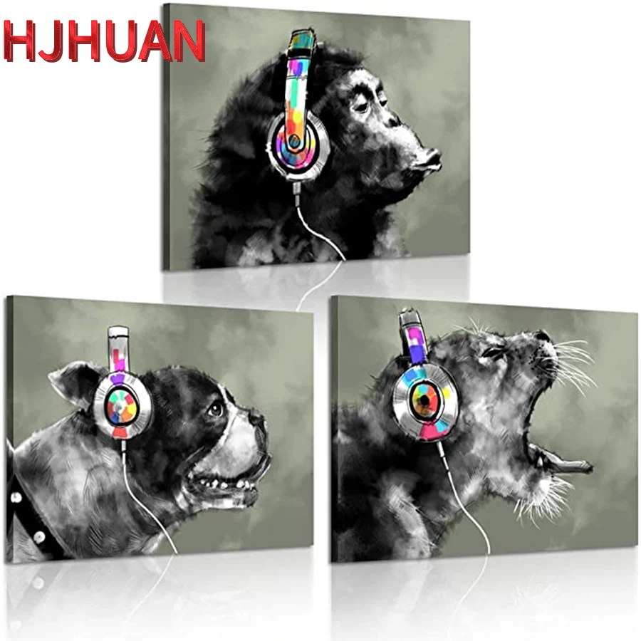 3pcs Diamond Embroidery Modern gorilla monkey music abstract animal happy dog and leopard print Full Square/Round Diamond decor
3pcs Diamond Embroidery Modern gorilla monkey music abstract animal happy dog and leopard print Full Square/Round Diamond decor