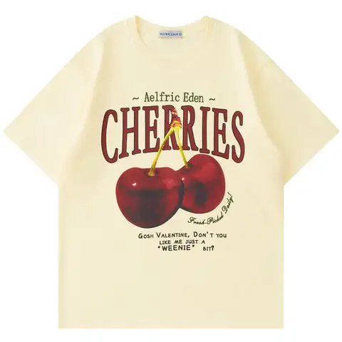 Men's Aesthetic Print Cherry Print Casual Summer Short-Sleeve Cotton Cute T-Shirt Aelfric Eden Oversized Pattern T-Shirt Unisex