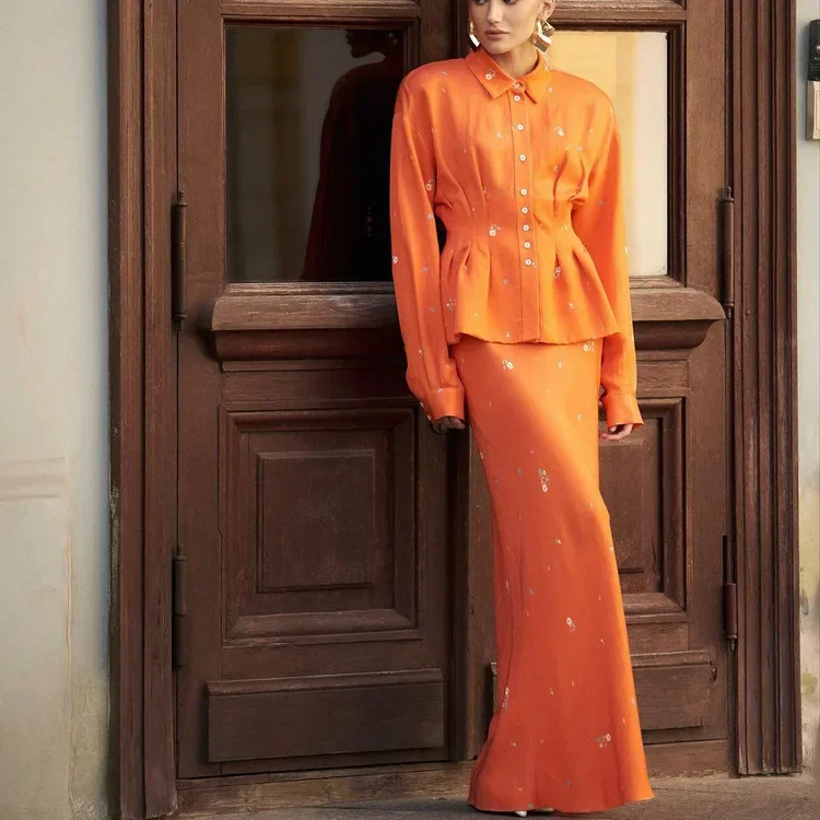 Autumn Female 2 Piece-Set Long Skirt Fashion Lapel Elegant Shirts Top And Printed Slim Maxi Skirt Sets Women's Outfits New
Autumn Female 2 Piece-Set Long Skirt Fashion Lapel Elegant Shirts Top And Printed Slim Maxi Skirt Sets Women's Outfits New