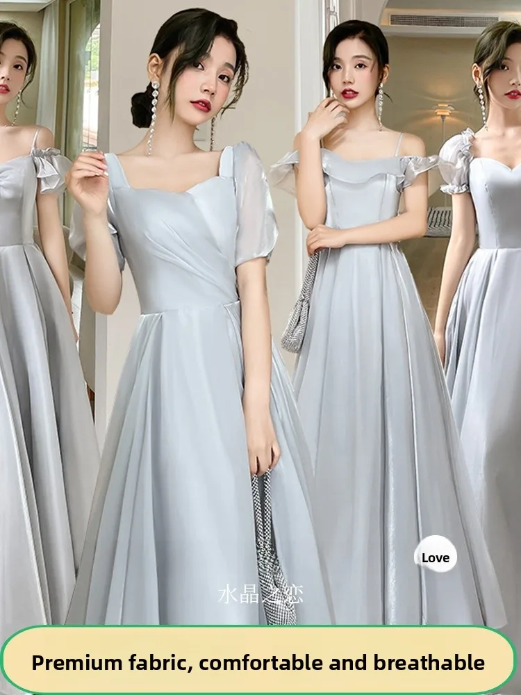 Grey Satin Maids Dress Simple Elegant Sister Group Dress Short Sleeve Long Dress Wedding Party Celebration Women's Fashion
Grey Satin Maids Dress Simple Elegant Sister Group Dress Short Sleeve Long Dress Wedding Party Celebration Women's Fashion