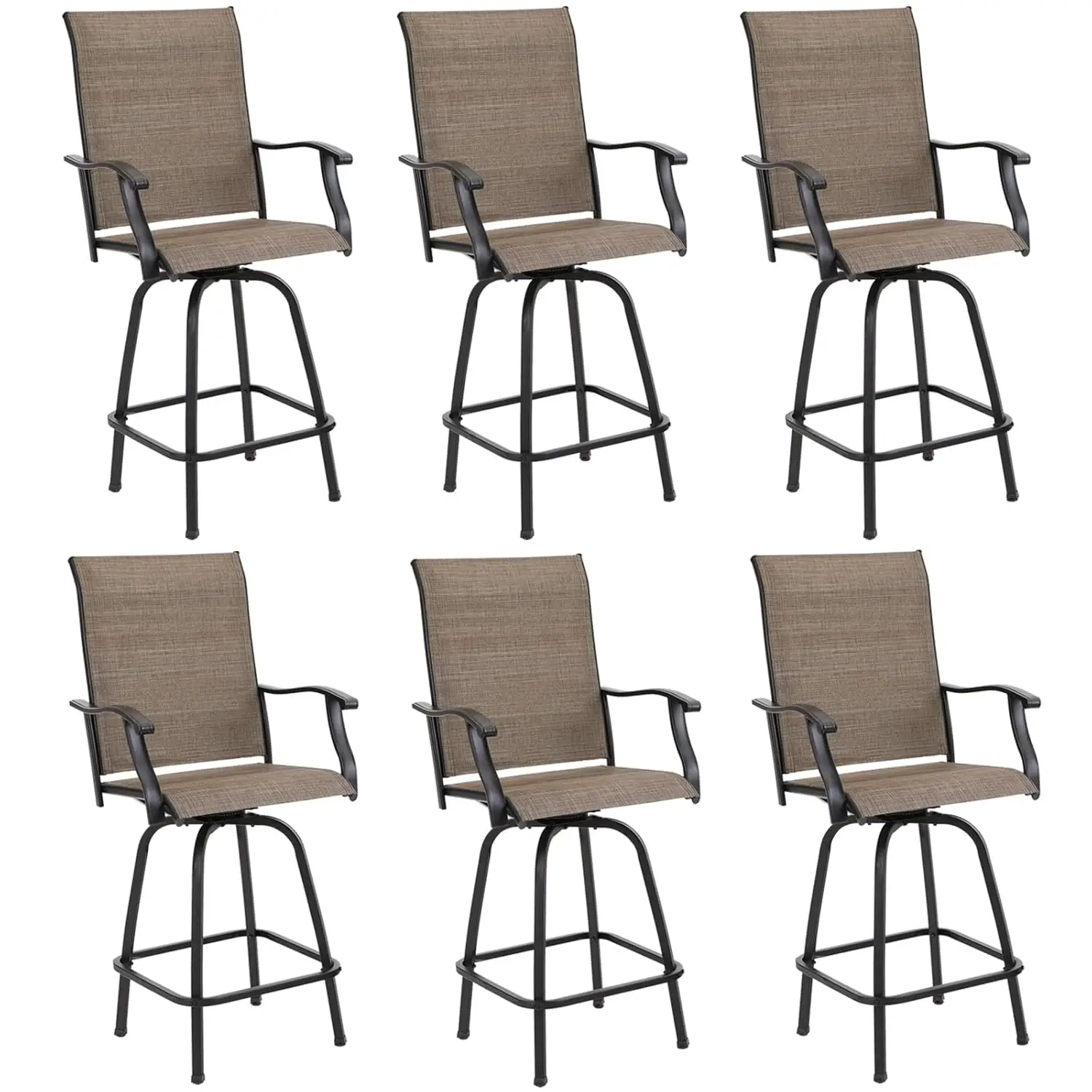 Swivel Bar Stools Set of 6 with Armrest Backrest 30" Seat Height Patio High Top Brown Textilene Fabric, Customized
Swivel Bar Stools Set of 6 with Armrest Backrest 30" Seat Height Patio High Top Brown Textilene Fabric, Customized