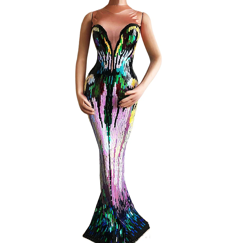 Sleeveless Colorful Shining Mirror Sequins Sexy Trumpet Long Dress For Women Evening Festival Show Drag Queen Costumes
Sleeveless Colorful Shining Mirror Sequins Sexy Trumpet Long Dress For Women Evening Festival Show Drag Queen Costumes