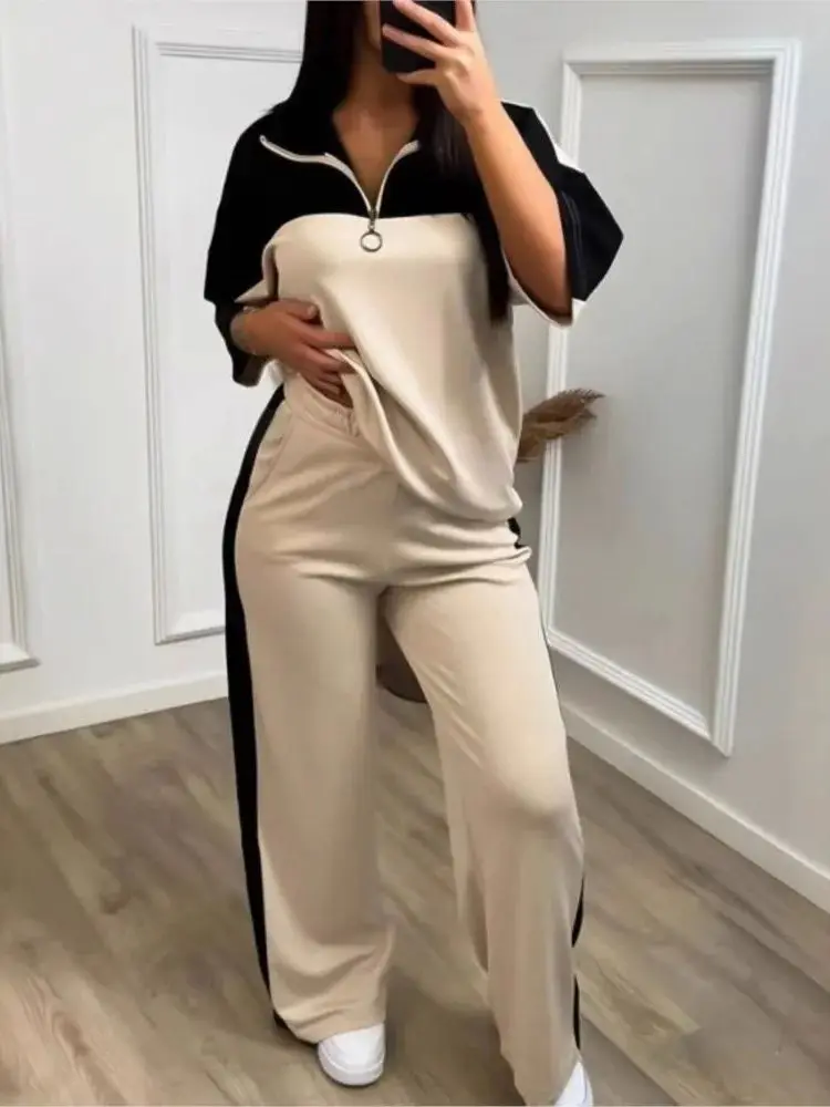 Color Blo Zipper Top And Pants Set Women's Faion Spring Collection Polyester Material Long Pants Ensemble XJGOOD Brand
Color Blo Zipper Top And Pants Set Women's Faion Spring Collection Polyester Material Long Pants Ensemble XJGOOD Brand