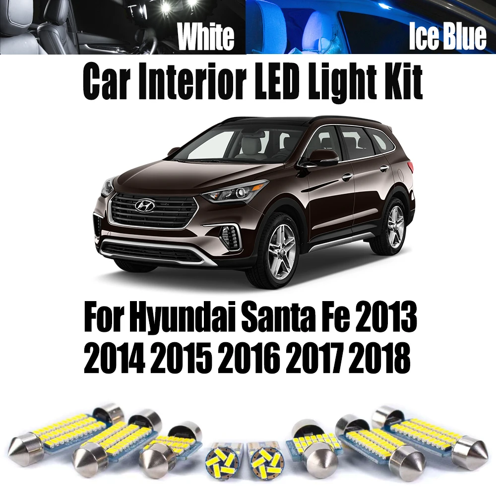 9 шт. Canbus автомобильный светодиодный интерьерная карта багажника купольный светильник номерного знака комплект для Hyundai Santa Fe 2013-2015 2016 2017 2018 аксессуары 
9 шт. Canbus автомобильный светодиодный интерьерная карта багажника купольный светильник номерного знака комплект для Hyundai Santa Fe 2013-2015 2016 2017 2018 аксессуары