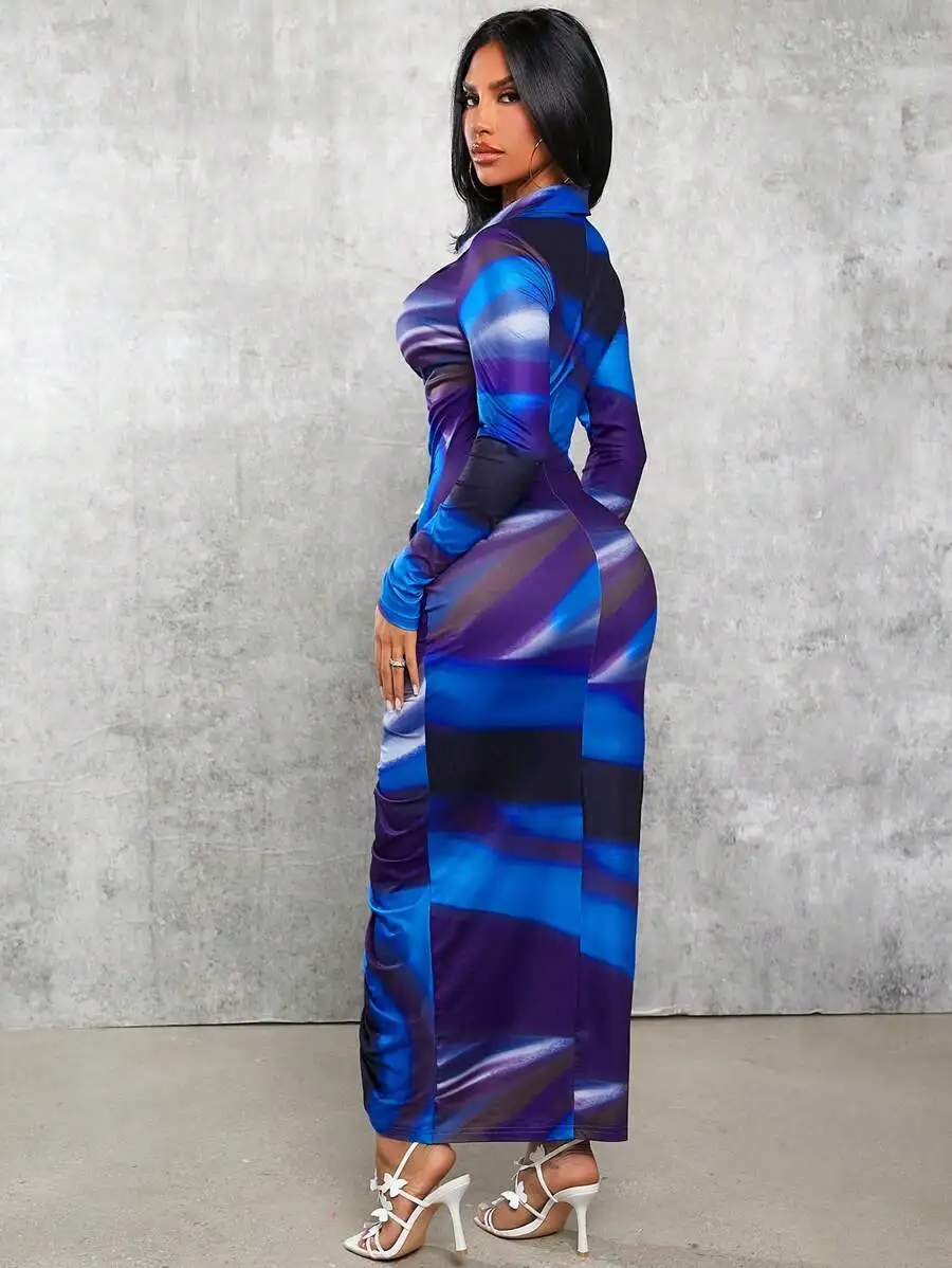 Womens Abstract Pattern Long Sleeve Maxi Dress With Ruffle Detail
Womens Abstract Pattern Long Sleeve Maxi Dress With Ruffle Detail