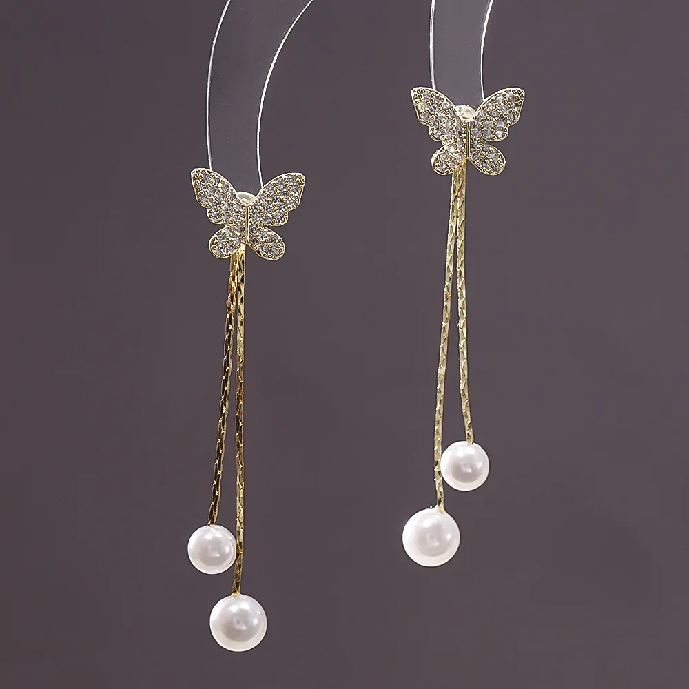 Fashionable and exquisite long zircon butterfly earring design, a two-wear pearl tassel earring, versatile and elegant earrings
Fashionable and exquisite long zircon butterfly earring design, a two-wear pearl tassel earring, versatile and elegant earrings