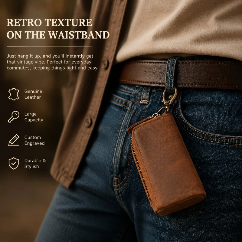 Handmade Crazy Horse Leather Key Case Genuine Leather Belt Clip Key Holder Large Capacity Car Keychain Pouch Custom Engraving
Handmade Crazy Horse Leather Key Case Genuine Leather Belt Clip Key Holder Large Capacity Car Keychain Pouch Custom Engraving