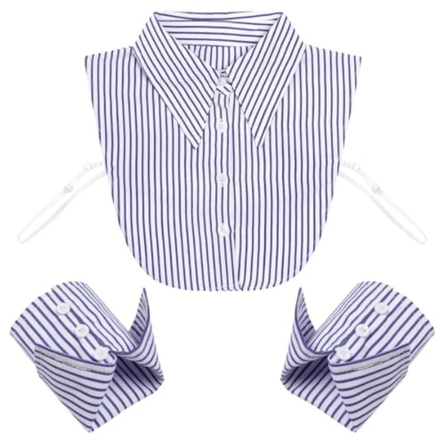 Fumwase Blue Striped Detachable Shirt Fake Collar Wrist Cuffs Sleeve Half Shirts False Collar with Sleeves for Women
Fumwase Blue Striped Detachable Shirt Fake Collar Wrist Cuffs Sleeve Half Shirts False Collar with Sleeves for Women