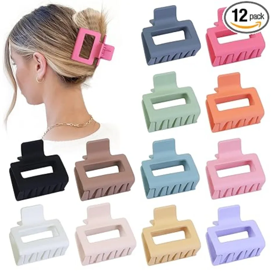 2 Inch Medium Hair Claw Clips 12 Pcs Square Hair Clips for Thin Hair Matte Nonslip Acrylic Banana Jaw Clips Bulk Hair Accessories for women and Girls - Colorful
2 Inch Medium Hair Claw Clips 12 Pcs Square Hair Clips for Thin Hair Matte Nonslip Acrylic Banana Jaw Clips Bulk Hair Accessories for women and Girls - Colorful
