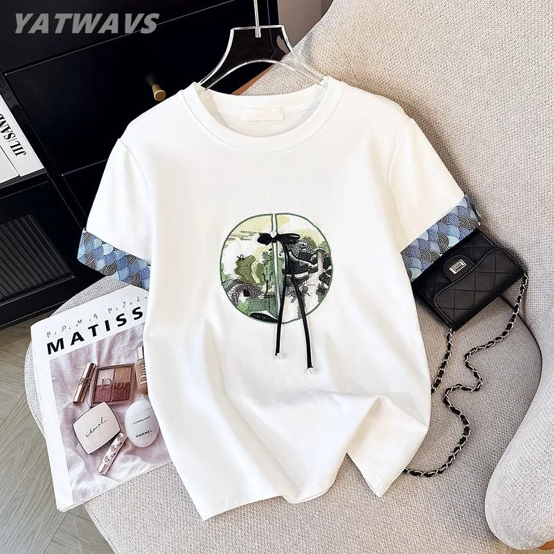Summer Chinese Style Vintage Embroidery T-shirt Ladies Loose Casual Fashion All-match Short Sleeve Tee Women Pullovers Tops
Summer Chinese Style Vintage Embroidery T-shirt Ladies Loose Casual Fashion All-match Short Sleeve Tee Women Pullovers Tops