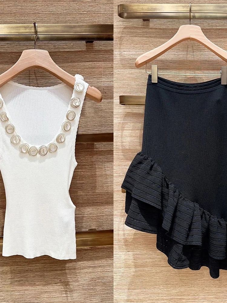 Summer Fashion Slim Fit Floral round Neck Knitted Vest Asymmetrical Fish Tail Skirt Women's Set Spring Autumn Seasonal Wear
Summer Fashion Slim Fit Floral round Neck Knitted Vest Asymmetrical Fish Tail Skirt Women's Set Spring Autumn Seasonal Wear