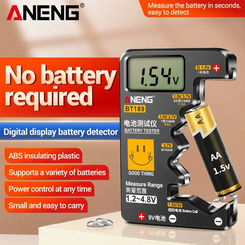 ANENG BT189 Universal Battery Tester for C,AA,AAA,D,N,9V 6F22 Batteries 1.5V 3V Button Cell Battery Indicator Electric Tools
ANENG BT189 Universal Battery Tester for C,AA,AAA,D,N,9V 6F22 Batteries 1.5V 3V Button Cell Battery Indicator Electric Tools